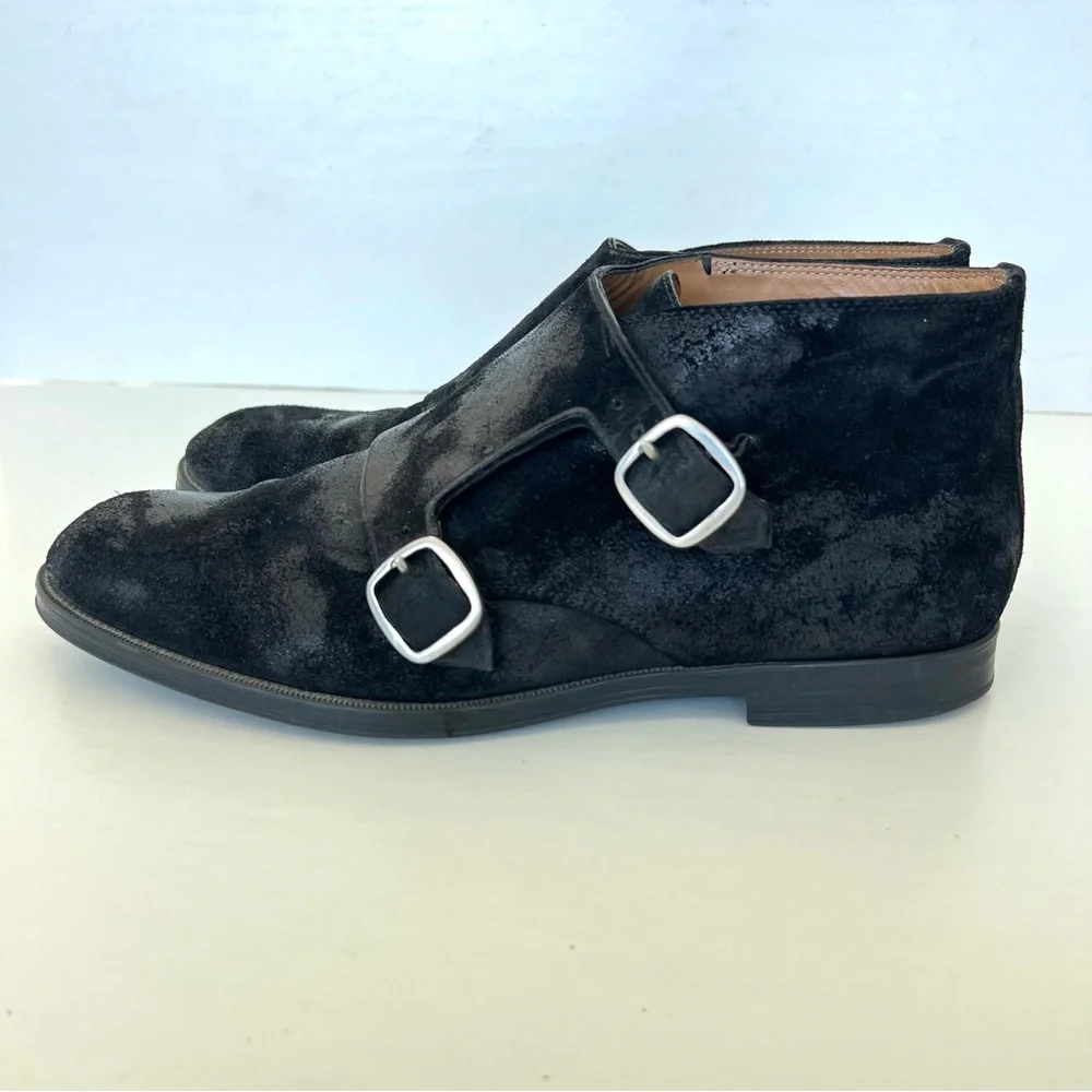 JIMMY CHOO Men Black Double Monk Strap Waxed Suede Leather Chukka Boots Sz 42 - Picture 6 of 16